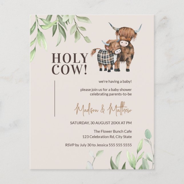 Papier Budget Holy Cow Greenery Rustic Baby shower Invita (Devant)