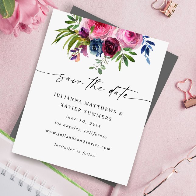 Papier Budget Hot Pink & Navy Blue Floral Enregistrer la  (Créateur téléchargé)