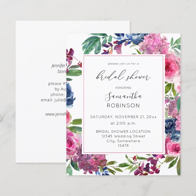 Papier Budget Hot rose et bleu marine Fête des mariées fl (Devant / Derrière)