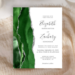 Papier Budget Hunter Green Silver Agate Mariage Invitatio