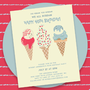 Papier Budget Ice Cream Cone 40e anniversaire Invitation