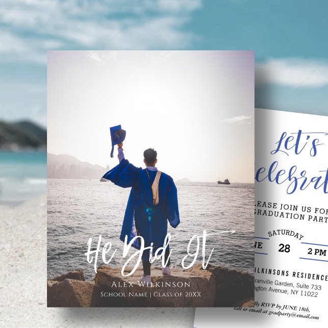 Papier BUDGET Il L'A Fait Moderne Photo Grad Invitation (Créateur téléchargé)