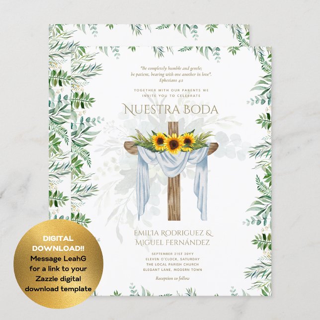 Papier BUDGET Invitación De Boda Católica Bilingüe (Créateur téléchargé)