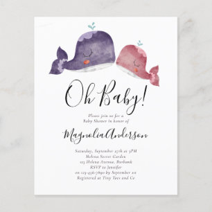 Papier BUDGET Invitation Baby shower de baleine rose