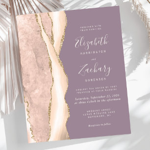 Papier Budget ivoire or Agate Mauve Mariage Invitation