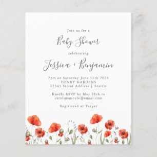 Papier Budget Jardin du Pavot Rouge Baby shower floral