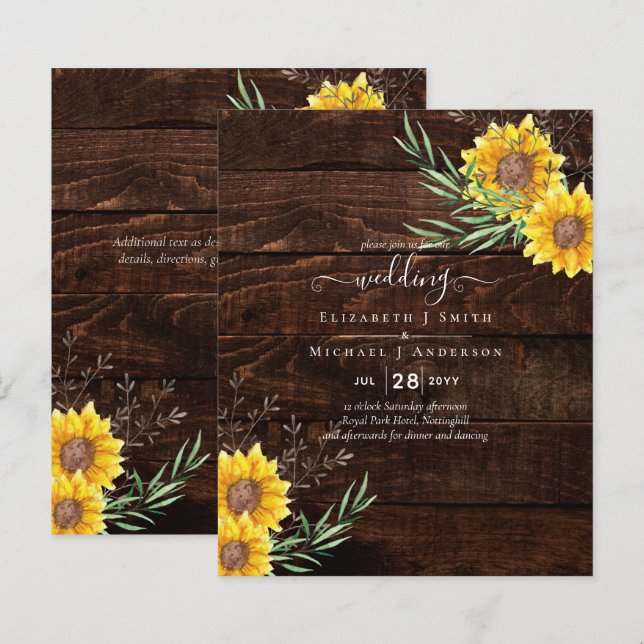 Papier BUDGET Jardin Fleurs de soleil Mariage de bois rus (Devant / Derrière)