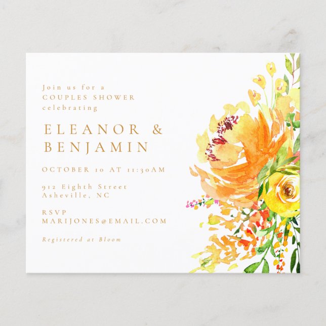 Papier Budget Jaune Floral Couples Douche Invitation (Devant)