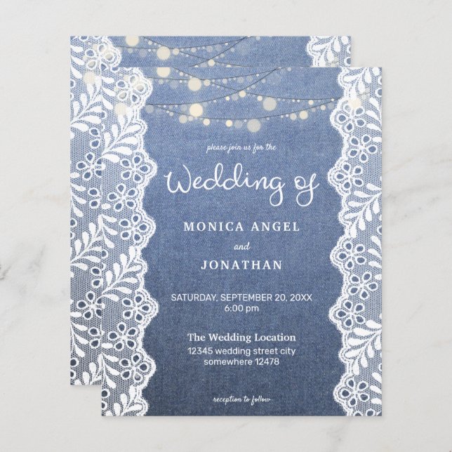 Papier Budget Jean Lace String Lights Mariage (Devant / Derrière)