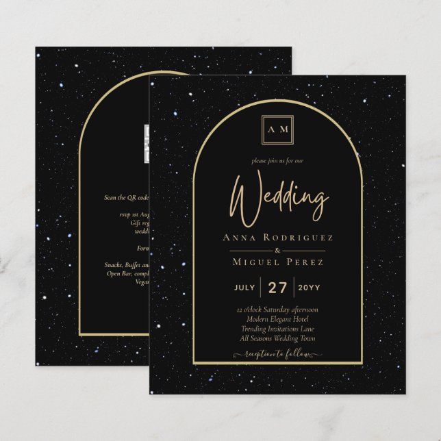 Papier BUDGET Jet BLACK OR étoile Nuit étoilée INVITE (Devant / Derrière)