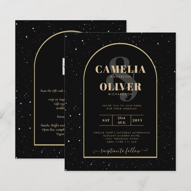 Papier BUDGET Jet BLACK OR étoile Nuit étoilée INVITE (Devant / Derrière)