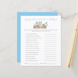 Papier Budget Jeu Devinez Qui Maman Papa Baby shower Bleu