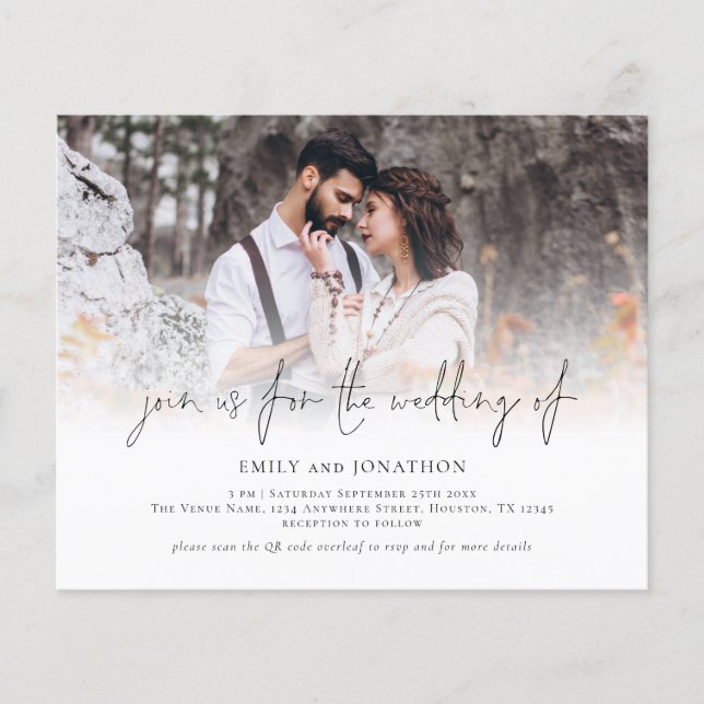 Papier Budget Join Us Photo QR Code Wedding Invite (Devant)