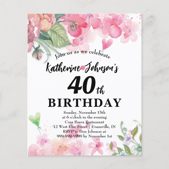 Papier Budget, joli anniversaire floral couleurs vives (Devant)