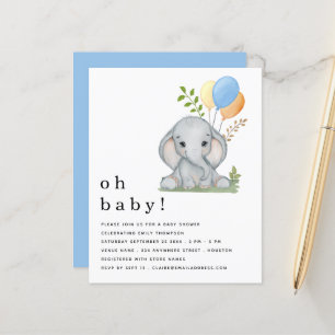 Papier Budget Joli Baby shower éléphant bleu garçon. 