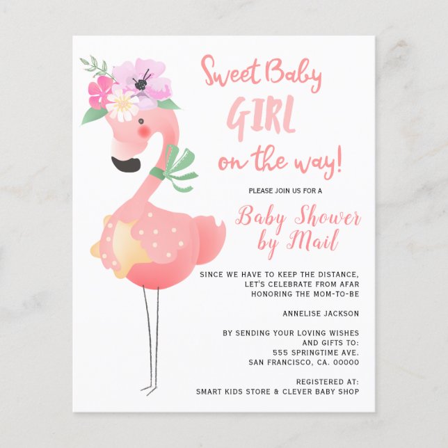 Papier BUDGET joli baby shower flamand rose par la poste (Devant)