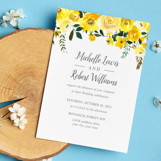 Papier BUDGET Joli jaune mariage floral (Créateur téléchargé)