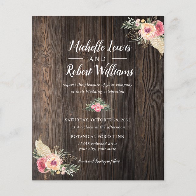 Papier BUDGET Jolie texture bois rose mariage floral (Devant)