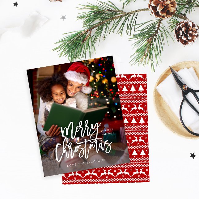 Papier Budget Joyeux calligraphie de Noël Photo verticale (Créateur téléchargé)