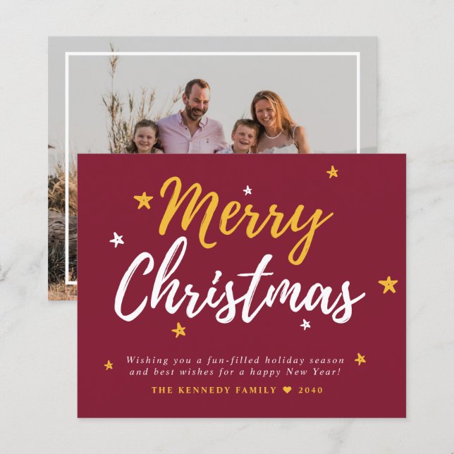 Papier Budget Joyeux Noël Photo Red Holiday Card (Devant / Derrière)