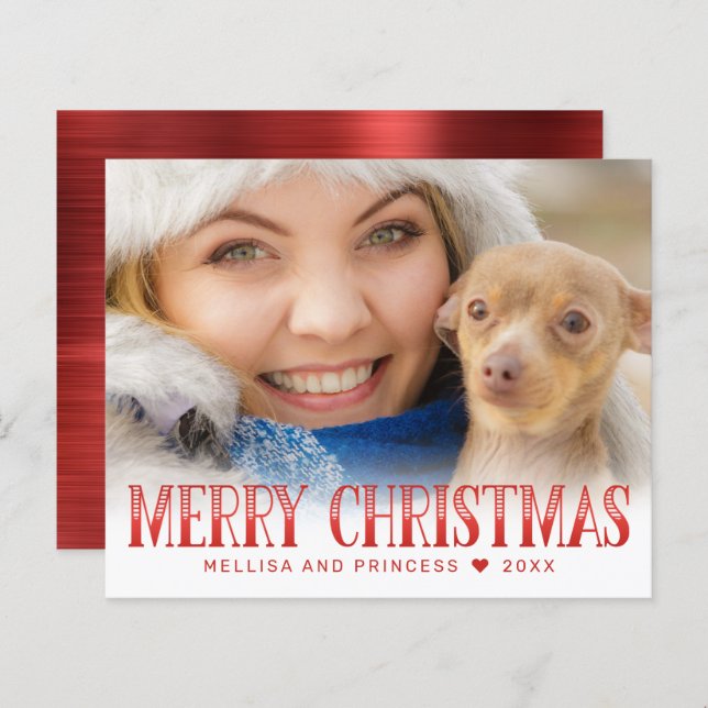 Papier Budget Joyeux Noël Rouge Script Photo Holiday (Devant / Derrière)