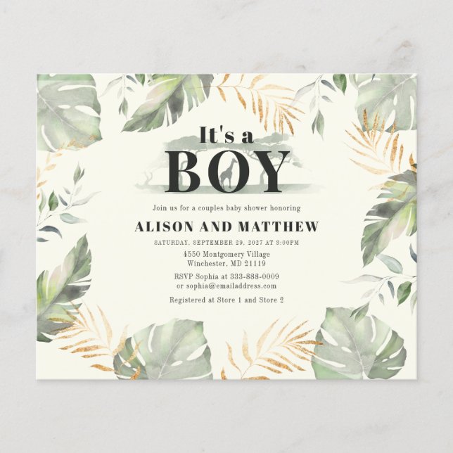 Papier Budget Jungle Safari Baby shower Boys Invitation (Devant)