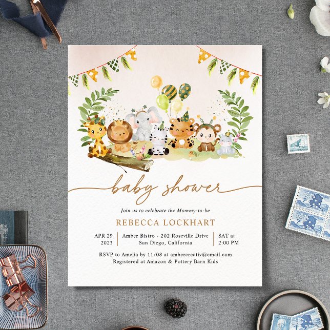 Papier Budget Jungle Safari Baby shower fille Invitation (Créateur téléchargé)