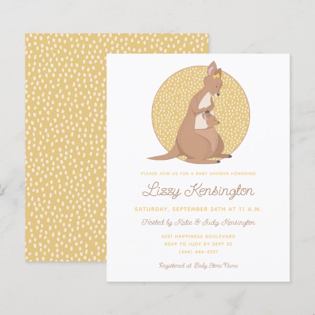 Papier Budget Kangaroo Yellow Baby shower Invitation (Devant / Derrière)