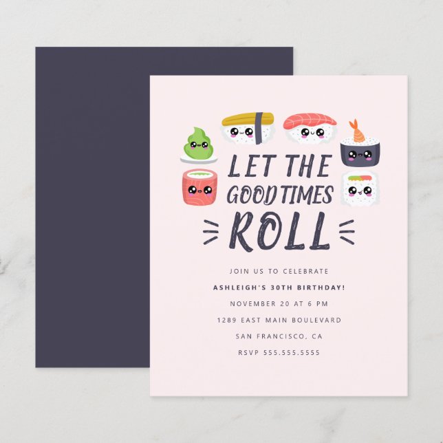 Papier Budget Kawaii Sushi Rolls Anniversaire (Devant / Derrière)