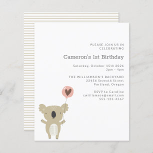 Papier Budget Koala Bear Simple 1er anniversaire Invitati