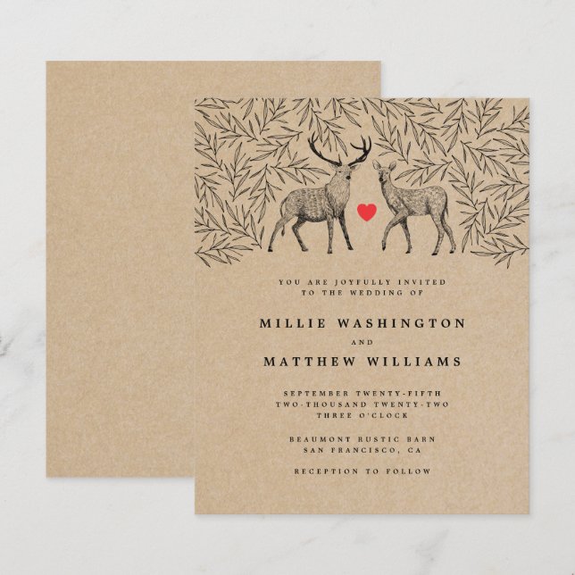 Papier Budget Kraft Woodland Buck Doe Mariage botanique (Devant / Derrière)