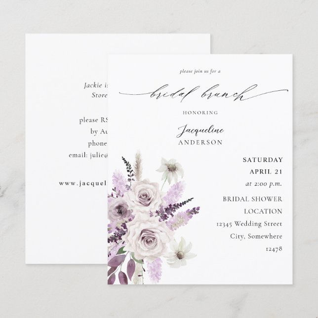 Papier Budget Lavender Purple Floral Bridal Brunch (Devant / Derrière)