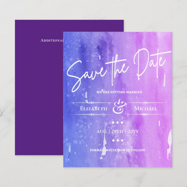 Papier BUDGET LeahG Enregistrer La Date Aquarelle Purple (Devant / Derrière)