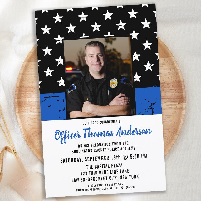 Papier Budget Léger Ligne Bleue Photo Diplôme de police (Créateur téléchargé)