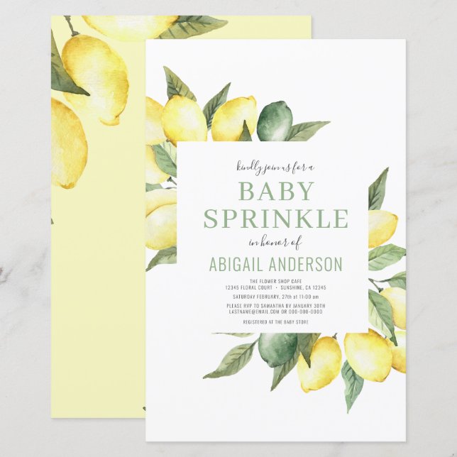 Papier Budget Lemon Moderne Baby Sprinkl Invitation (Devant / Derrière)