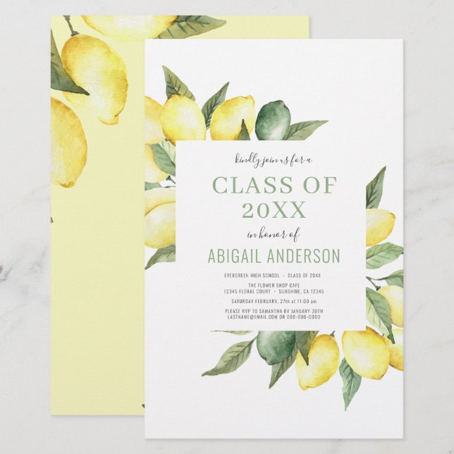 Papier Budget Lemon Moderne Classe de 2023 Invitation (Devant / Derrière)