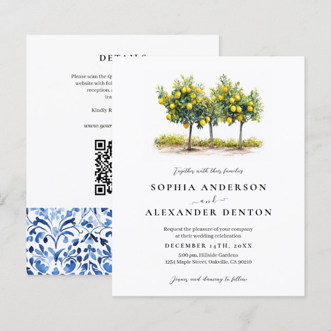 Papier Budget Lemon Tree photo All in One Wedding Invitat (Devant / Derrière)