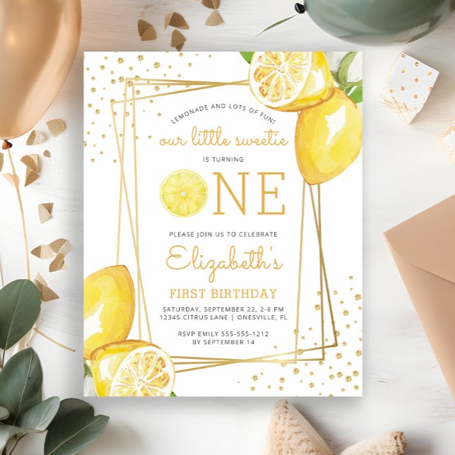 Papier Budget Lemon Watercolor 1er anniversaire Invitatio (Créateur téléchargé)