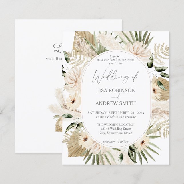 Papier Budget LG Texte Boho Pampas Grass Mariage Floral (Devant / Derrière)