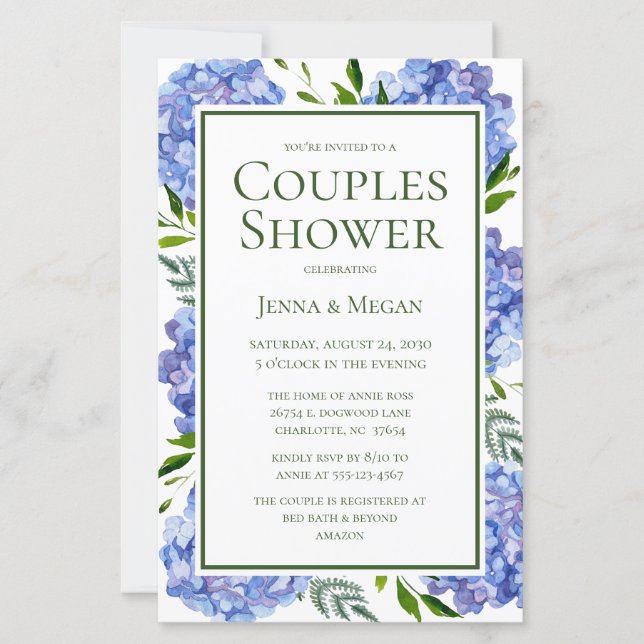 Papier Budget LGBTQ Blue Hydrangeas Couples Douche (Devant)