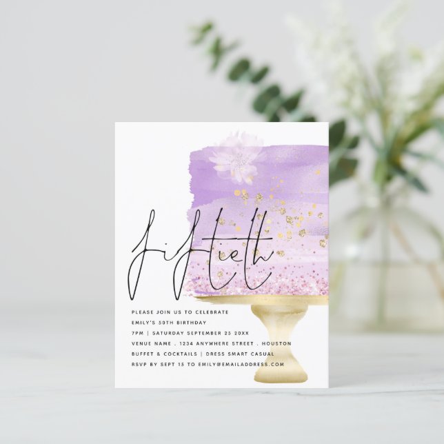 Papier Budget Lilac Anniversaire gâteau 50e Invitation de (Debout devant)