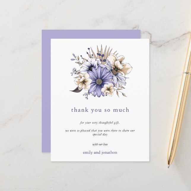 Papier Budget Lilac Aquarelle Florales Mariage Merci (Devant/Arrière en situation)