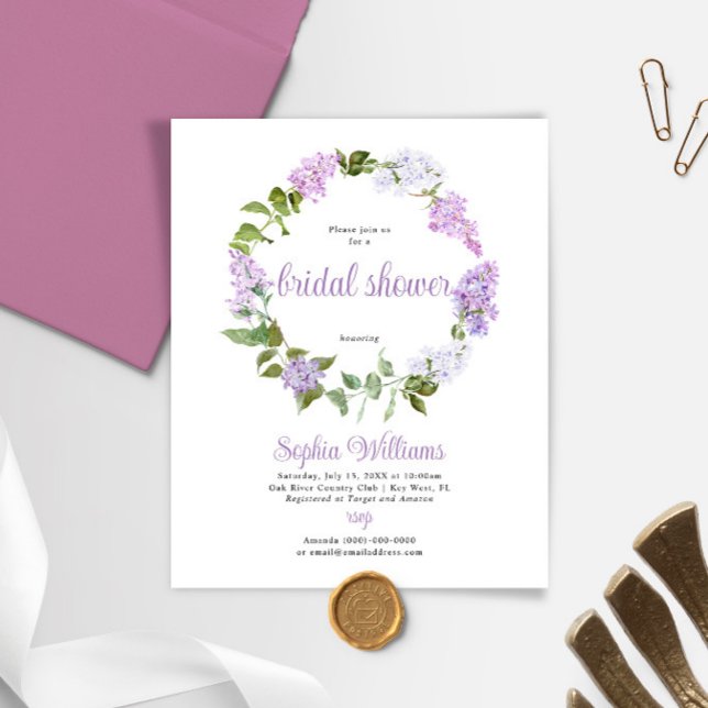 Papier Budget Lilac Fleurs nuptiales Invitation à la douc (Créateur téléchargé)