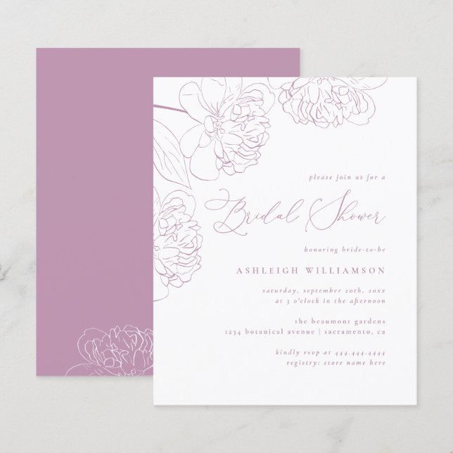 Papier Budget Lilac Peonies dessinées à la main Fête des  (Devant / Derrière)
