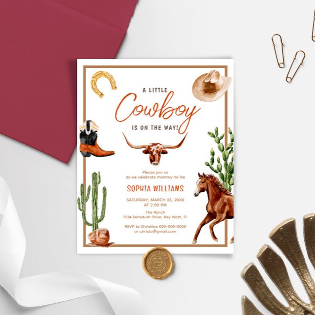 Papier Budget Little Cowboy Rodeo Baby shower Invitation (Créateur téléchargé)