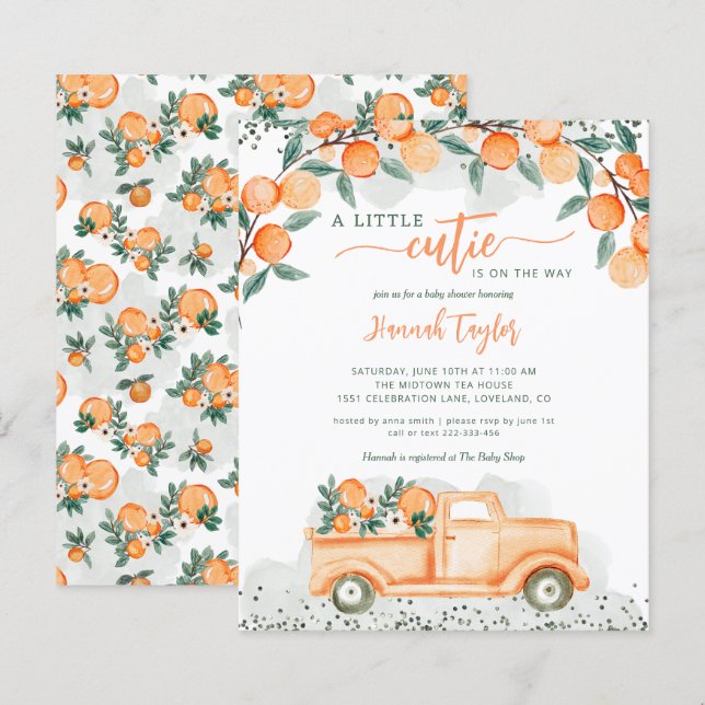 Papier Budget Little Cutie Sur Le Chemin Baby shower Invi (Devant / Derrière)