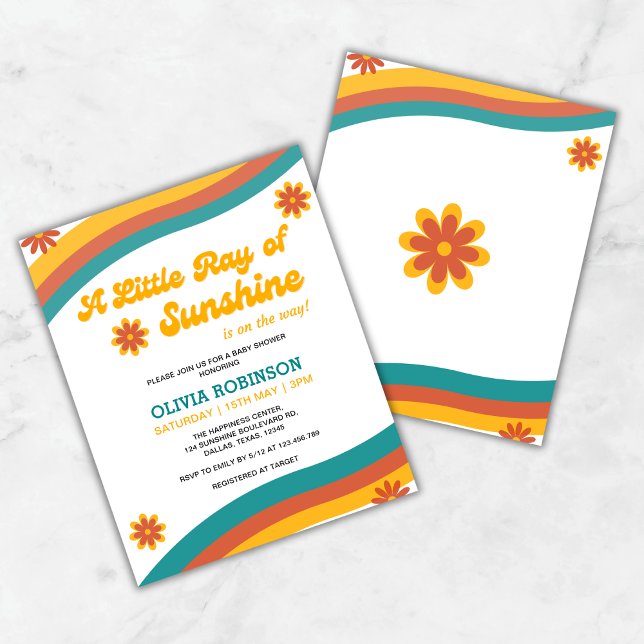 Papier Budget Little Ray of Sunshine Baby shower Invitati (Budget A Little Ray of Sunshine Boho Retro Baby Shower Invitation  )