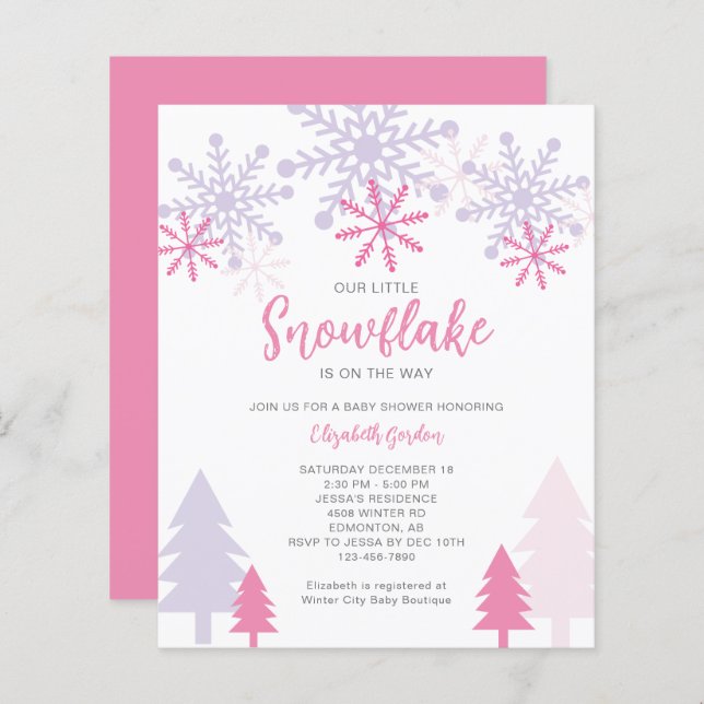 Papier Budget Little Snowflake Baby shower hiver (Devant / Derrière)