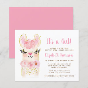Papier Budget Llama Baby Girl Drive Par Douche Invitation