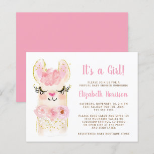 Papier Budget Llama Baby Girl Virtual Shower Invitation